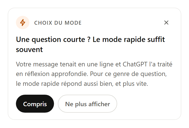 Carte de l’extension : Une question simple en mode réflexion ? Le mode rapide répond aussi bien.